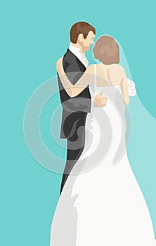 Svadba blahoprajná pohľadnica nevesta a ženích 