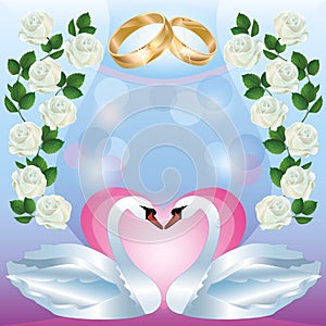 Wedding greeting or invitation card with swans
