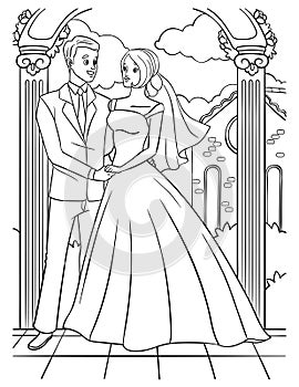 Wedding Groom And Bride Coloring Page for Kids