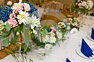 Wedding hall table flowers decoration detail