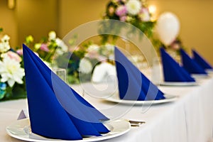 Wedding hall table flowers decoration detail