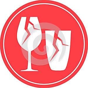 Fragile red sign with broken glasses icolated on white background vector