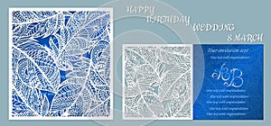 Wedding, happy birthday, 8 March. Greeting card with feathers. Envelope mock up for laser cutting. Template for laser, plotter