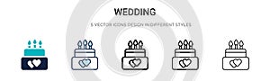 Wedding icon in filled, thin line, outline and stroke style. Vector illustration of two colored and black wedding vector icons