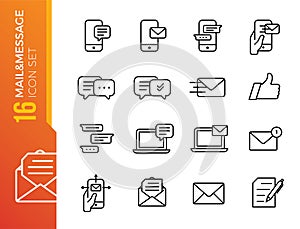 Minimal mail message line icon set