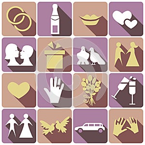 Wedding icon set with shadows