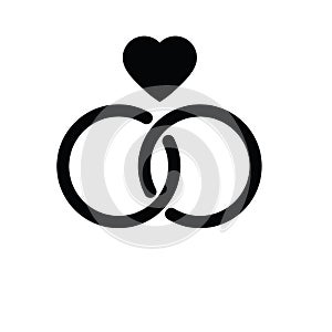 Wedding icon. Wedding rings black icon. Wedding symbol, vector illustration
