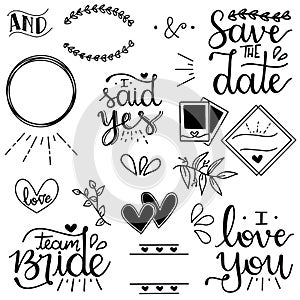 Wedding icons elements ornaments - team bride save the date vector photo