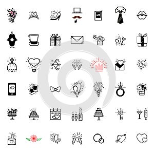 Wedding icons large set for organizing and conducting wedding events