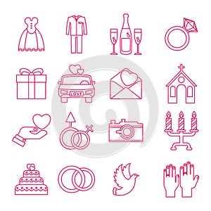 Wedding icons outline set