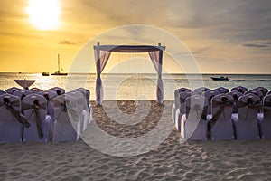 Wedding in Idyllic caribbean beach at sunset in Aruba, Dutch Antilles