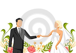 Wedding illustration of bride and groom.