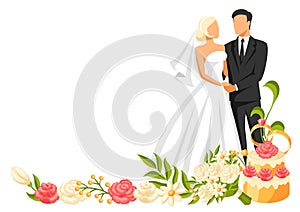 Wedding illustration of bride and groom.