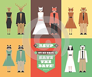 Wedding invitation with animal head figurines