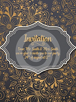 Wedding invitation and announcement card with ornament in Arabian style. Arabesque pattern.