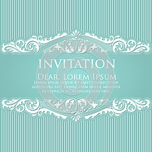 Wedding invitation and announcement card with vintage background artwork. Elegant ornate damask background. Elegant