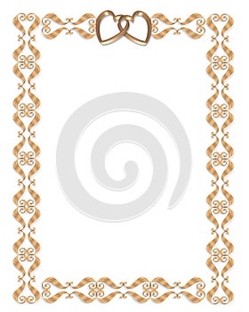 Wedding invitation border gold hearts