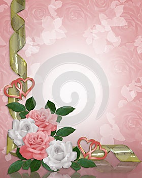 Wedding invitation border pink roses