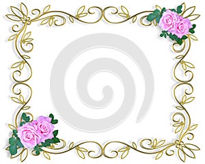 Wedding invitation Border pink roses