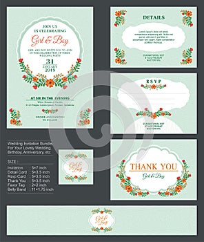 Wedding Invitation / Bridal shower with floral bouquets and wreath design