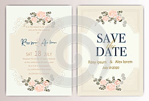 Wedding invitation card with colourful floral and leaves