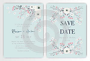 Wedding invitation card with colourful floral and leaves