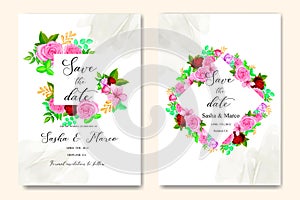 Wedding invitation card with colourful floral and leaves