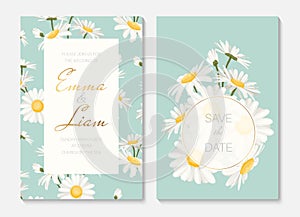 Wedding invitation card daisy chamomile flowers