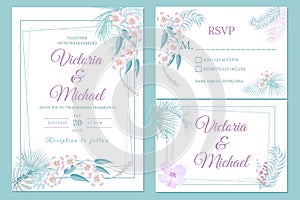 Wedding invitation card design, floral invite, soft pastel colors