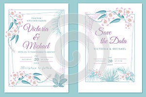 Wedding invitation card design, floral invite, soft pastel colors