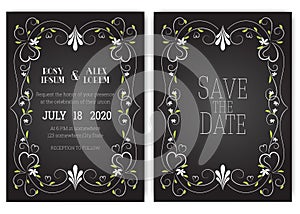 Wedding invitation card Floral hand drawn frame