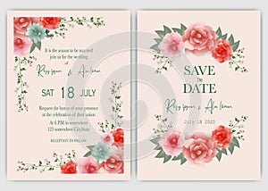 Wedding invitation card Floral hand drawn frame .Greenery Wedding Invitation ,Template Eucalyptus  Wedding Invitation