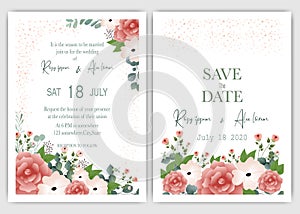 Wedding invitation card Floral hand drawn frame .Greenery Wedding Invitation ,Template Eucalyptus  Wedding Invitation