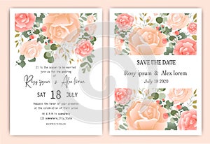 Wedding invitation card Floral hand drawn frame .Greenery Wedding Invitation ,Template Eucalyptus  Wedding Invitation