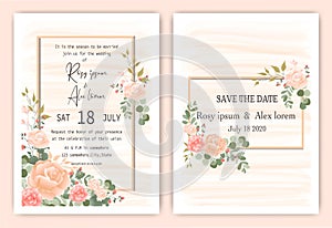 Wedding invitation card Floral hand drawn frame .Greenery Wedding Invitation ,Template Eucalyptus  Wedding Invitation