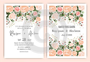 Wedding invitation card Floral hand drawn frame .Greenery Wedding Invitation ,Template Eucalyptus  Wedding Invitation