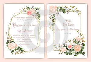 Wedding invitation card Floral hand drawn frame .Greenery Wedding Invitation ,Template Eucalyptus  Wedding Invitation