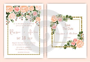 Wedding invitation card Floral hand drawn frame .Greenery Wedding Invitation ,Template Eucalyptus  Wedding Invitation