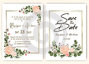 Wedding invitation card Floral hand drawn frame .Greenery Wedding Invitation ,Template Eucalyptus  Wedding Invitation