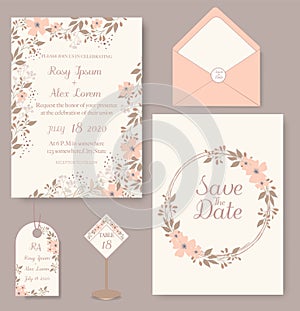 Wedding invitation card with flower Templates