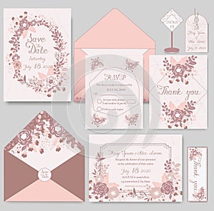 Wedding invitation card with flower Templates