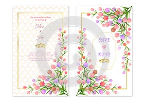 Wedding Invitation Card with flowers elements are isolated and editable