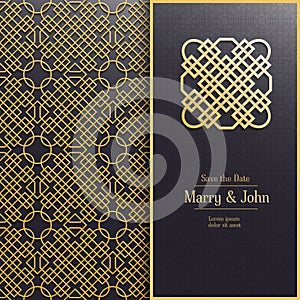 Wedding invitation card with gothic design. Silver ornament. Arabic style. Ramadan Kareem greeting card