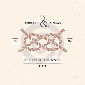 Wedding invitation card with knot, lettering