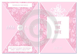 Wedding invitation card with pink almond