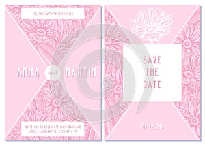 Wedding invitation card with pink calendula