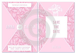 Wedding invitation card with pink gentiana