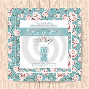 Wedding invitation card with pink rose flower pattern Templates