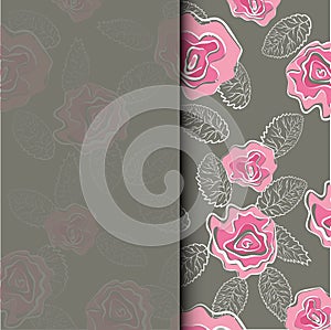 Wedding invitation card with pink roses flower in the background template. Vector set of blooming floral elements for design