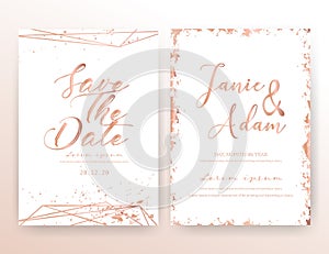 Wedding invitation card, Save the date wedding card, Modern card design with golden geometric and brush stroke.